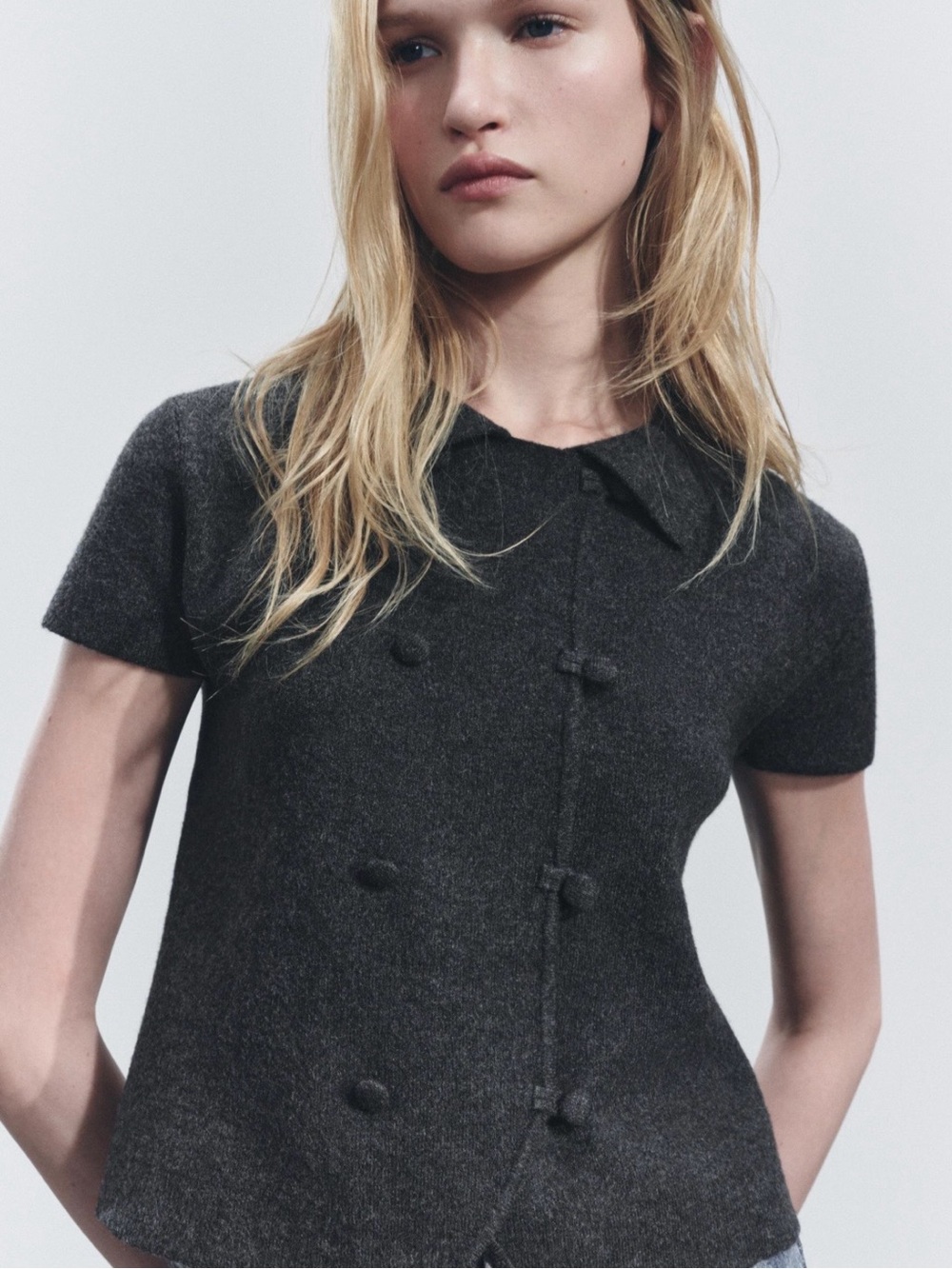 NWT Zara Gray Basic Knit Short Sleeve Cardigan Size Small